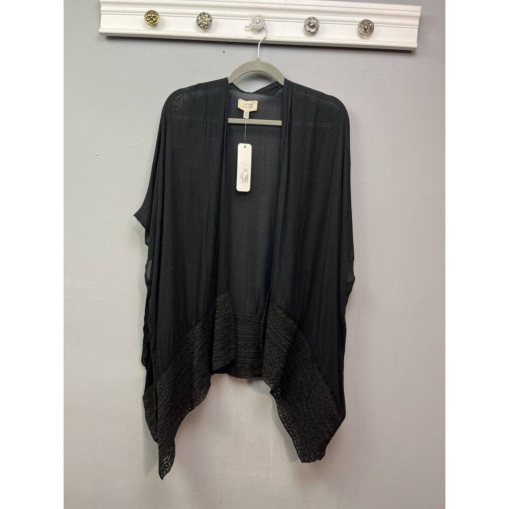 Natural Impression Callie Crochet Topper Open Front Womens One Size Black Sheer